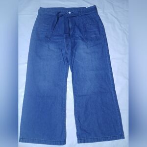 Wide‑Leg Deep Blue Denim Pants | XXXL | Like New | Tie Belt